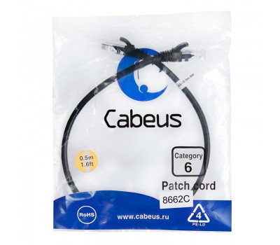 Cabeus PC-UTP-RJ45-Cat.6-0.5m-BK патч-корд