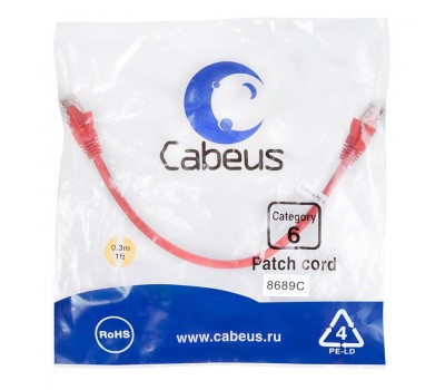 Cabeus PC-UTP-RJ45-Cat.6-0.3m-RD, патч-корд