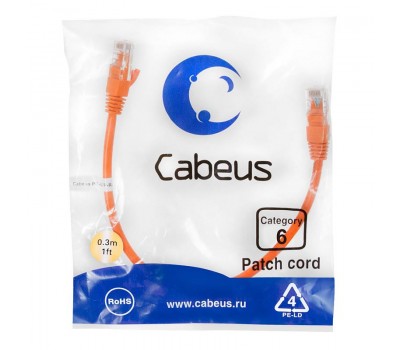 Cabeus PC-UTP-RJ45-Cat.6-0.3m-OR патч-корд