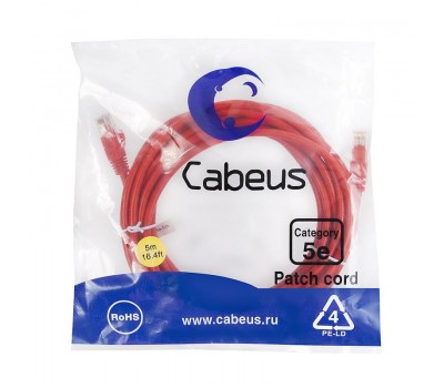 Cabeus PC-UTP-RJ45-Cat.5e-5m-RD патч-корд