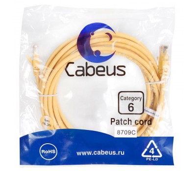 Cabeus PC-UTP-RJ45-Cat.6-5m-YL патч-корд