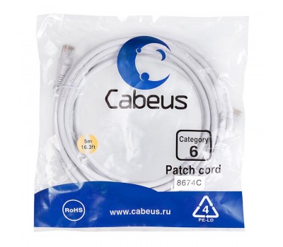 Cabeus PC-UTP-RJ45-Cat.6-5m-WH патч-корд