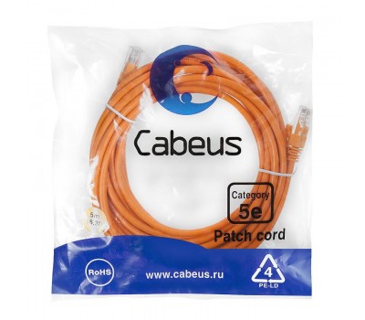 Cabeus PC-UTP-RJ45-Cat.5e-5m-OR патч-корд