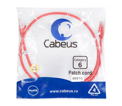 Cabeus PC-UTP-RJ45-Cat.6-1m-RD патч-корд