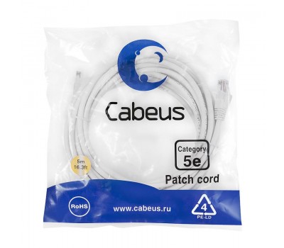 Cabeus PC-UTP-RJ45-Cat.5e-5m-WH патч-корд