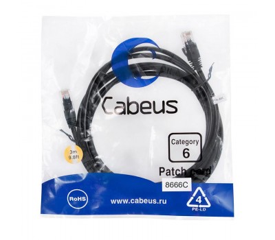 Cabeus PC-UTP-RJ45-Cat.6-3m-BK патч-корд