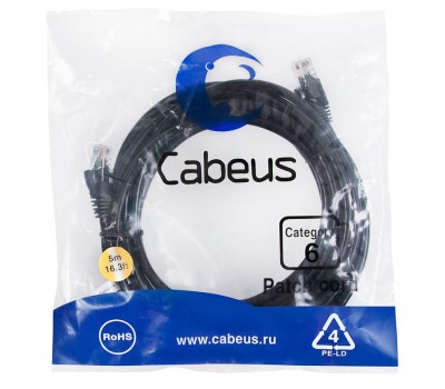 Cabeus PC-UTP-RJ45-Cat.6-5m-BK патч-корд