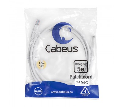 Cabeus PC-UTP-RJ45-Cat.5e-1.5m-WH-LSZH патч-корд